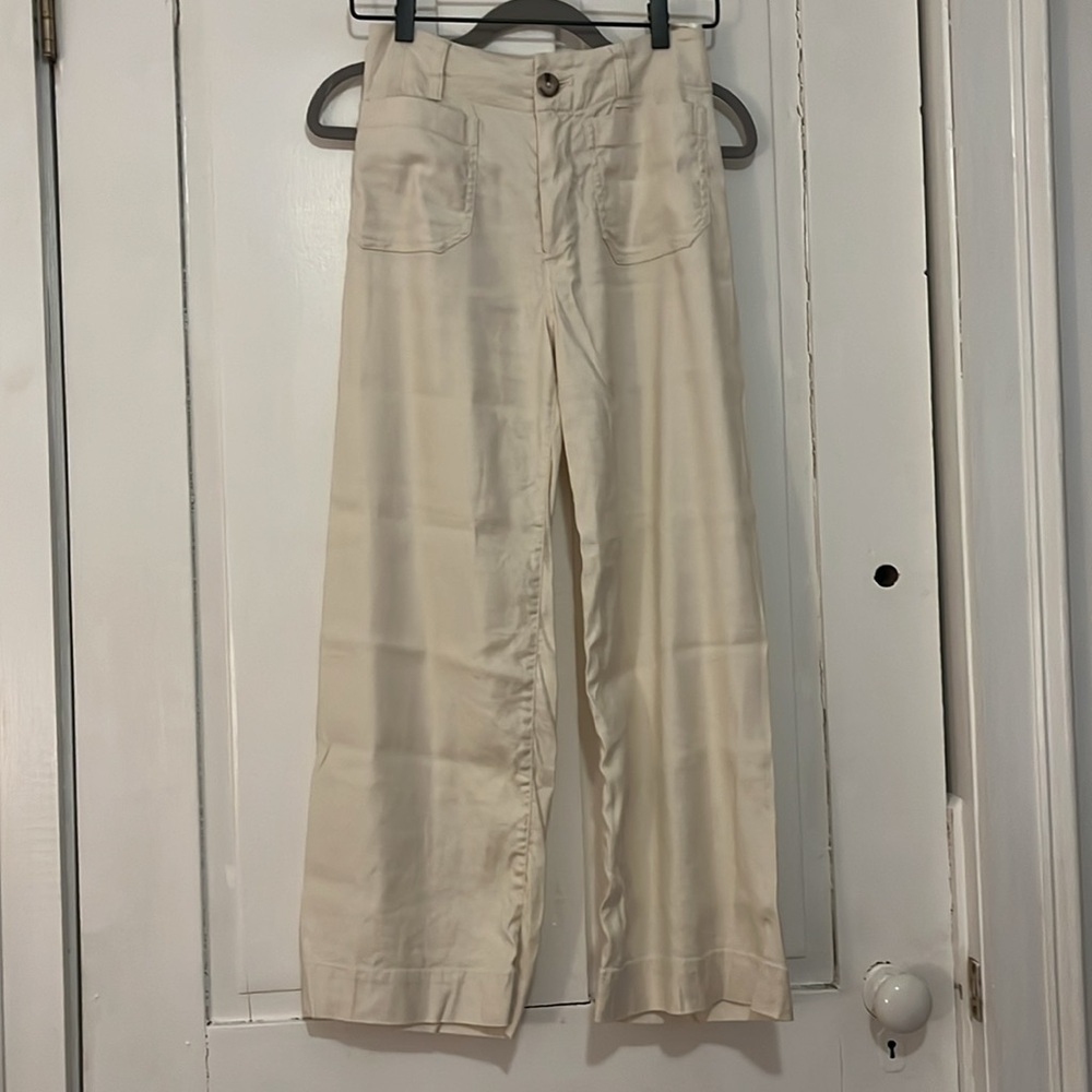 Anthropologie Maeve Colette Linen Blend Crop Wide Leg Pants Chalk White - Picture 3 of 3